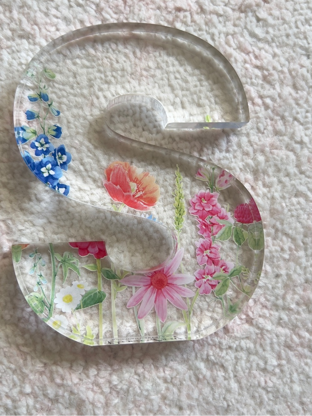 Clear Acrylic Floral Letter S – Pink, Blue, Green Multicolor